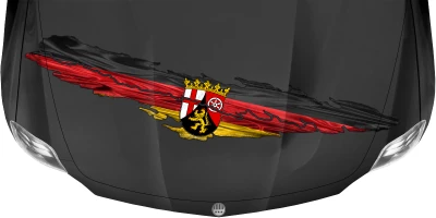Die Flagge von Rheinland-Pfalz als Autodekor auf dunkler Motorhaube