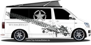 Aufkleber mit US Army Sternlogo, Reifenspuren und Wunschtext