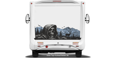 Camper Dekor Bergmassiv mit Totenschädel