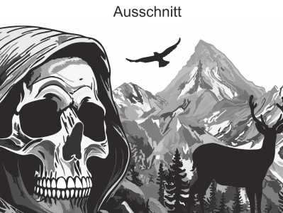 Camper Dekor Bergmassiv mit Totenschädel