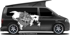 Auto Klebefolie Windrose mit Weltkarte | Set für beide Fahrzeugseiten