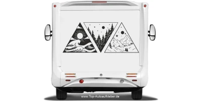 Camperaufkleber Berge Wald und Meer