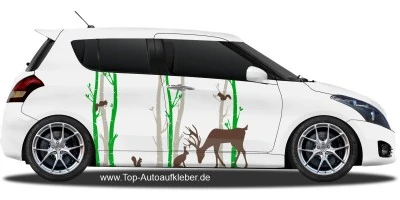 Camperaufkleber Birkenwald auf hellem PKW