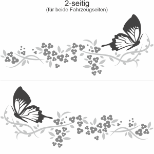 Camperaufkleber Blütenzauber und Schmetterling  - Ansicht zweiseitig für beide Fahrzeugseiten