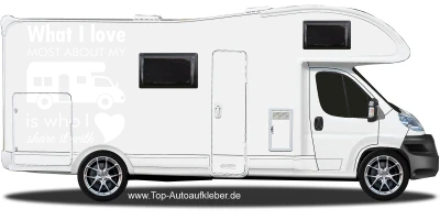 Camperaufkleber What I love auf Wohnmobilseite - Ansicht  Farbauswahl