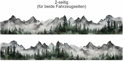 Campervan Aufkleber Nebel Berge - Ansicht zweiseitig für beide Fahrzeugseiten