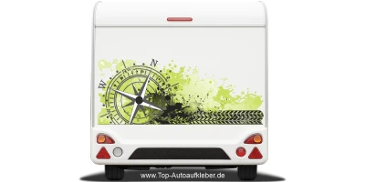 Campingaufkleber Windrose mit Reifenspur