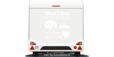 Caravanaufkleber What I love auf hellem Heck - Ansicht Farbauswahl