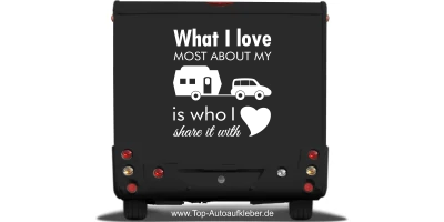 Caravanaufkleber What I love auf dunklem Heck - Ansicht Farbauswahl