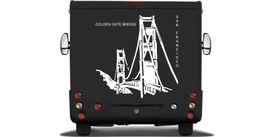 Wohnmobilaufkleber Golden Gate Bridge auf Heck von Wohnmobil oder Wohnwagen - Ansicht Farbauswahl