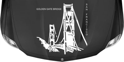 Wohnmobilaufkleber Golden Gate Bridge auf dunkler Motorhaube - Ansicht Farbauswahl