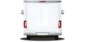 Wohnmobilaufkleber Golden Gate Bridge auf Heck von Wohnmobil oder Wohnwagen - Ansicht Farbauswahl