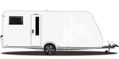 Wohnmobilaufkleber Skyline New York auf hellem Wohnwagen - Ansicht Farbauswahl