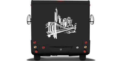 Wohnmobilaufkleber Skyline New York auf Heck von Wohnmobil oder Wohnwagen - Ansicht Farbauswahl