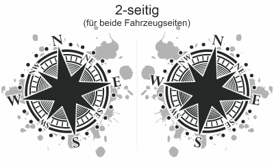 Bunter Autoaufkleber mit Kompass für beide Fahrzeugseiten