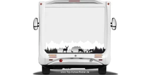 Mobile Preview: Wohnwagen Dekor Wohnmobil Gebirge und Waldlichtung mit Rehen