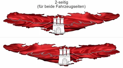 Die Flagge von Hamburg | Aufkleber Set - Ansicht zweiseitig für beide Fahrzeugseiten