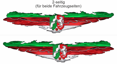 Die Flagge von Nordrhein-Westfalen  - Ansicht zweiseitig für beide Fahrzeugseiten