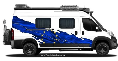 Autoaufkleber die europäische Flagge auf Fahrzeugseite von Camper