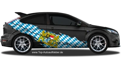 Flagge Freistaat Bayern auf Fahrzeugseite von dunklem PKW