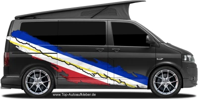 Flagge Mecklenburg Vorpommern auf Fahrzeugseite von dunklem Camper Van