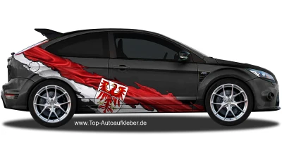 Flagge von Brandenburg als Autoaufkleber auf Fahrzeugseite von dunklem PKW
