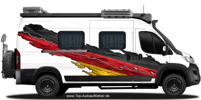 Die Deutsche Flagge auf Fahrzeugseite von Camper
