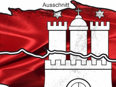 Die Flagge von Hamburg als Autoaufkleber - Ansicht Ausschnitt