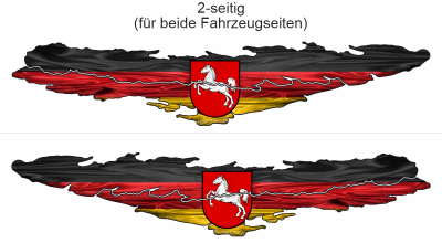 Flagge von Niedersachsen als Autoaufkleber - Ansicht zweiseitig für beide Fahrzeugseiten