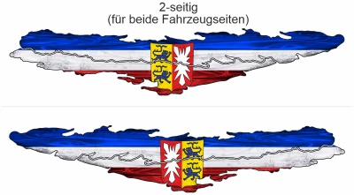 Die Flagge von Schleswig-Holstein als Autoaufkleber - Ansicht zweiseitig für beide Fahrzeugseiten