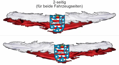 Die Flagge von Thüringen - Ansicht zweiseitig für beide Fahrzeugseiten