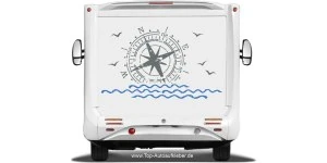 Mobile Preview: Aufkleber für Wohnmobil, Wohnwagen und Vans mit Kompass über dem Meer und Möwen