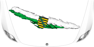 Die sächsische Flagge auf heller Motorhaube