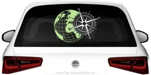 Mobile Preview: Bunter Heckscheibenaufkleber mit Kompass und Weltkugel
