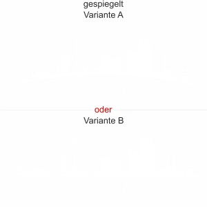 Essener Skyline als Aufkleber für die Heckscheibe - Ansicht Ausrichtung mit Farbauswahl und Variante