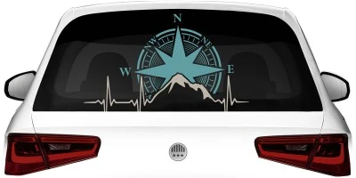 Mobile Preview: Autotattoo für die Heckscheibe mit Kompass und Bergen