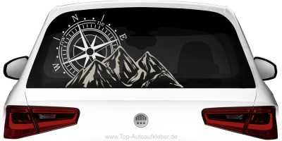 Aufkleber für die Heckscheibe Kompass und Bergen