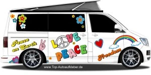 Mobile Preview: Wohnmobil Camper Hippie Aufkleber Set Peace & Love