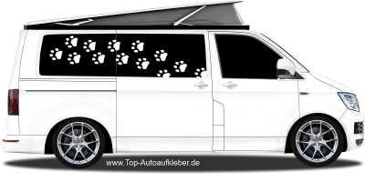 Hundepfoten Autoaufkleber Set auf hellem Camper -  Ansicht Farbauswahl