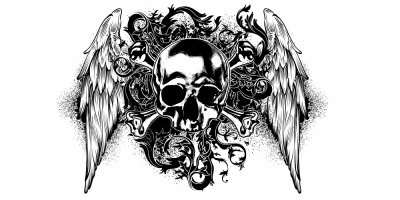 Auto Klebefolie Flügeldesign mit Totenkopf | Set für beide Fahrzeugseiten