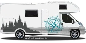 Mobile Preview: Sticker für Camper mit Kompass in den Bergen