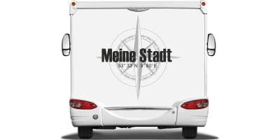 Aufkleber fürs Wohnmobil mit Kompass und Wunschtext