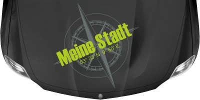 Kompass mit Koordinaten und Wunschtext
