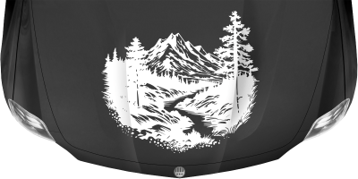 Motorhaubenaufkleber Gletscherbach in der Bergwelt auf dunkler Haube - Ansicht Farbauswahl
