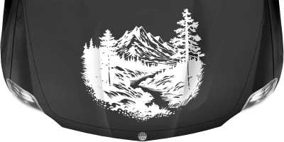 Motorhaubenaufkleber Gletscherbach in der Bergwelt auf dunkler Haube - Ansicht Farbauswahl