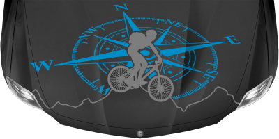 Motorhaubenaufkleber Kompass und Mountainbike
