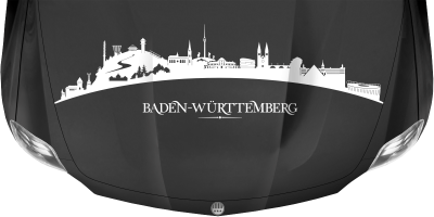 Motorhaubenaufkleber Skyline Baden-Württemberg auf dunkler Motorhaube - Ansicht Farbauswahl