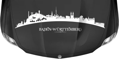 Motorhaubenaufkleber Skyline Baden-Württemberg auf dunkler Motorhaube - Ansicht Farbauswahl