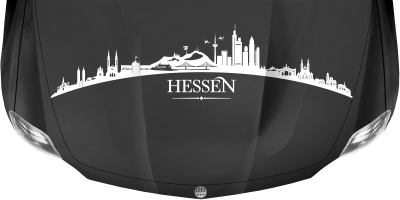 Motorhaubenaufkleber Skyline Hessen auf dunkler Motorhaube - Ansicht Farbauswahl