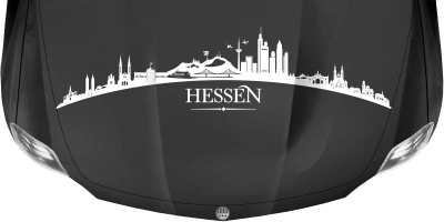 Motorhaubenaufkleber Skyline Hessen auf dunkler Motorhaube - Ansicht Farbauswahl
